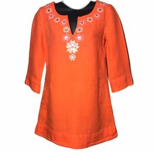 J. Crew Orange Linen Embellished Embroidered Tunic